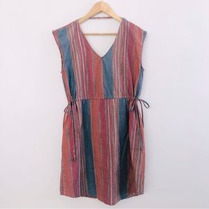 Universal Thread Striped V-Neck Sleeveless Dress in Rust and Teal